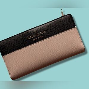 NEW Kate Spade Large Black and Warm Beige Staci Wallet NWT